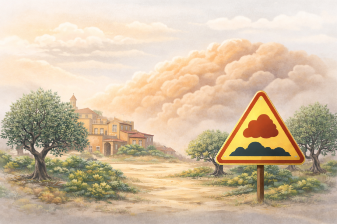 When does Cyprus not have good air quality, even though it generally benefits from sea breezes?